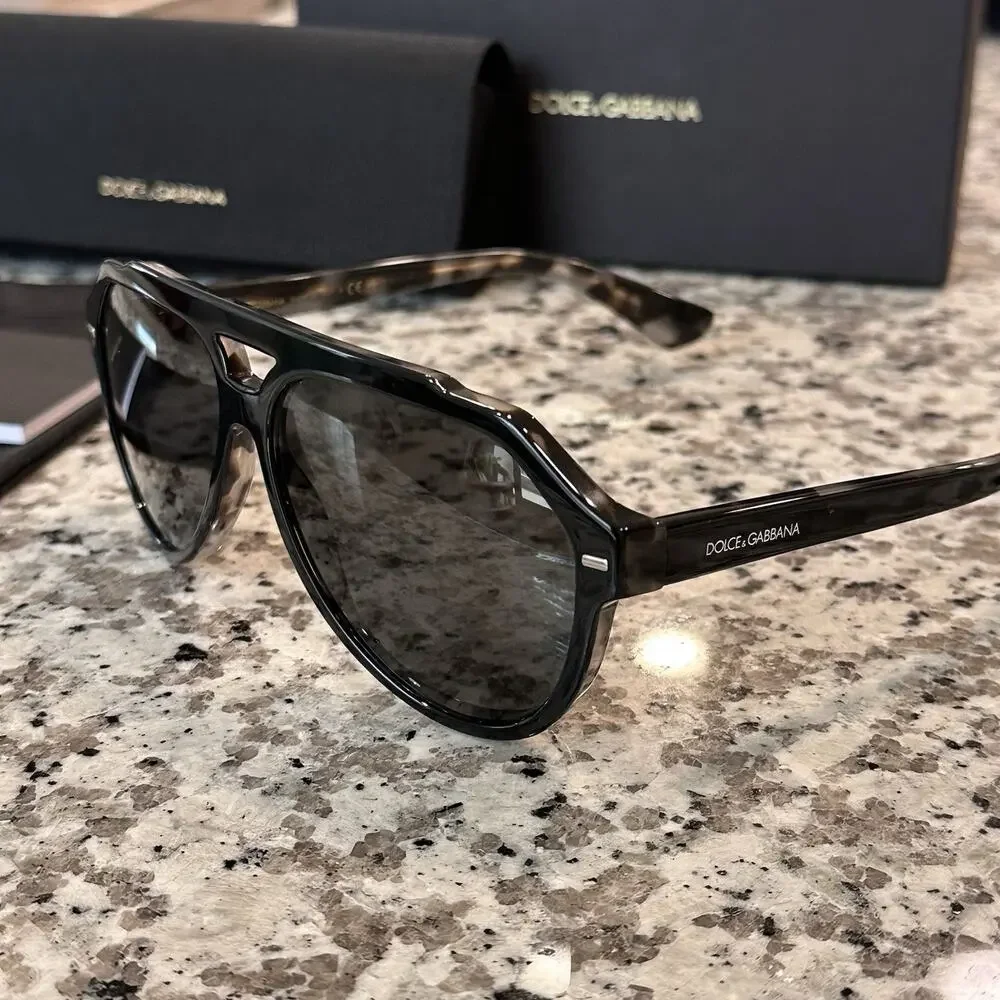Dolce & Gabbana NEW DG 4452 Pilot Sunglasses Black on Grey Havana Aviator $415
